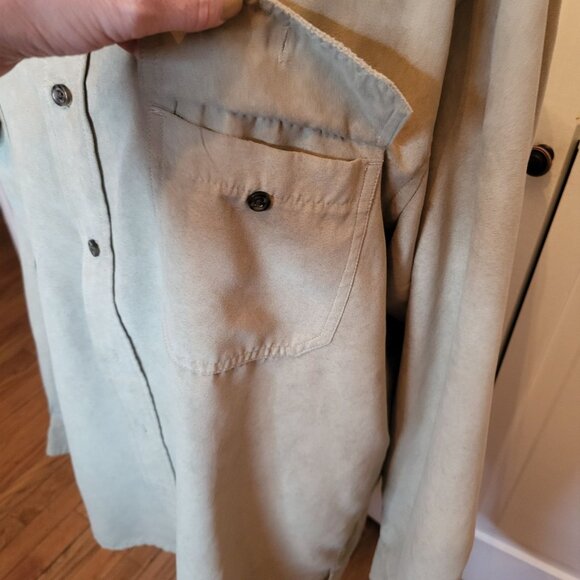 Men Tan Faux Suede Microfiber Button Up Basic Editions XL Western Streetwear - Picture 5 of 7